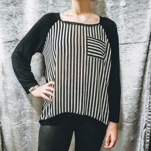 Black & White Striped Long Sleeve Top